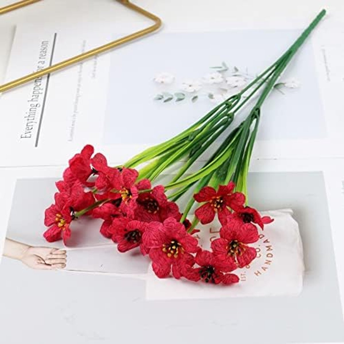 Kunstbloemen 40 cm Waterweed zijdescherm Bran bloem willekeurig patroon anti ultraviolet huis tuin decoratie groene planten kunstbloem (Color : BF4-red)