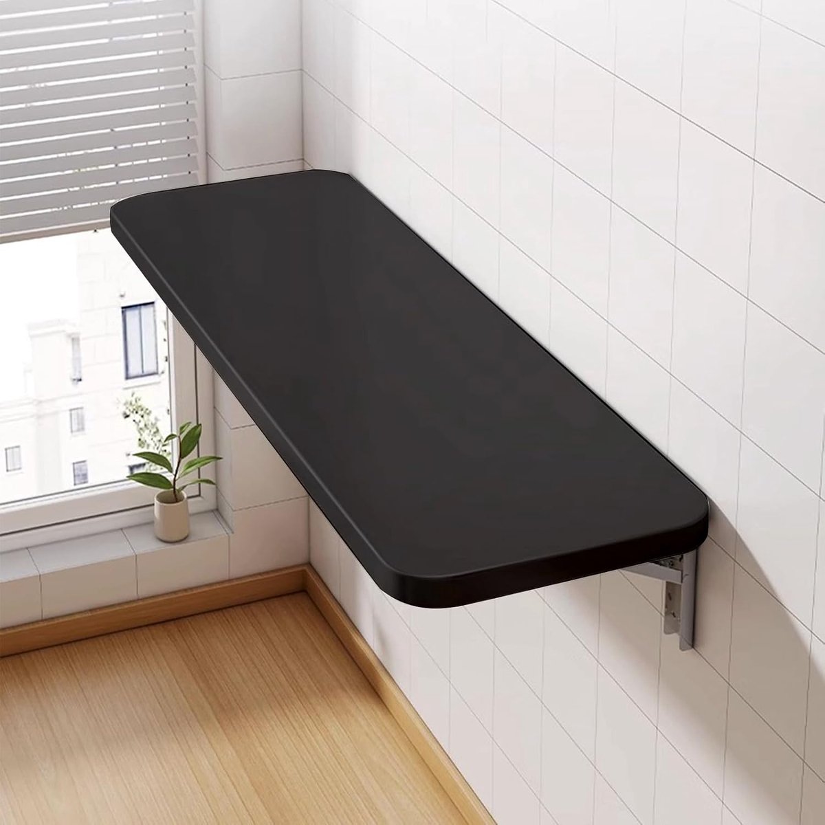 Wandtafel, Keukentafel, Opvouwbare Eetkamertafel, Zwevend Bureau van MDF (80 x 50 x 1,6 cm, Zwart)