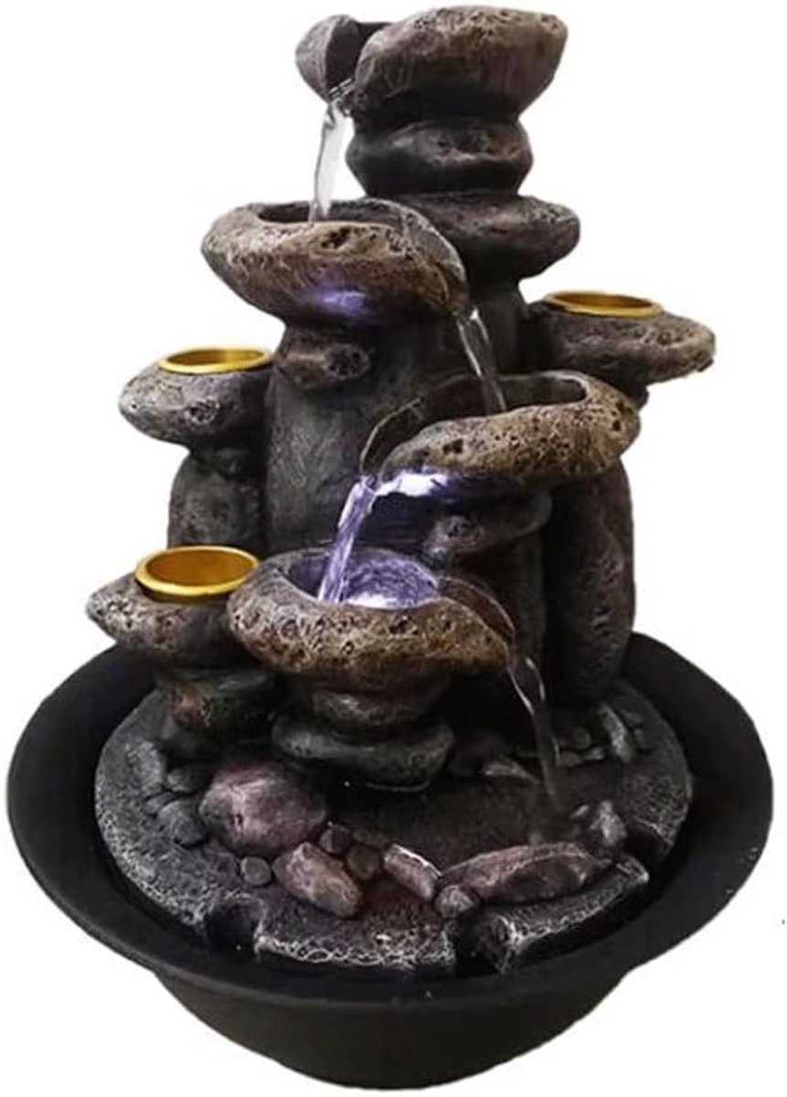 Fontein Tiered Column Tabletop Fountain met 3 kaarsenhouder, Home Desktop Waterfontein Decoratie for ontspanning, 11 inch lang Binnenfonteinen Huisdecoratie (Color : 3 holder)