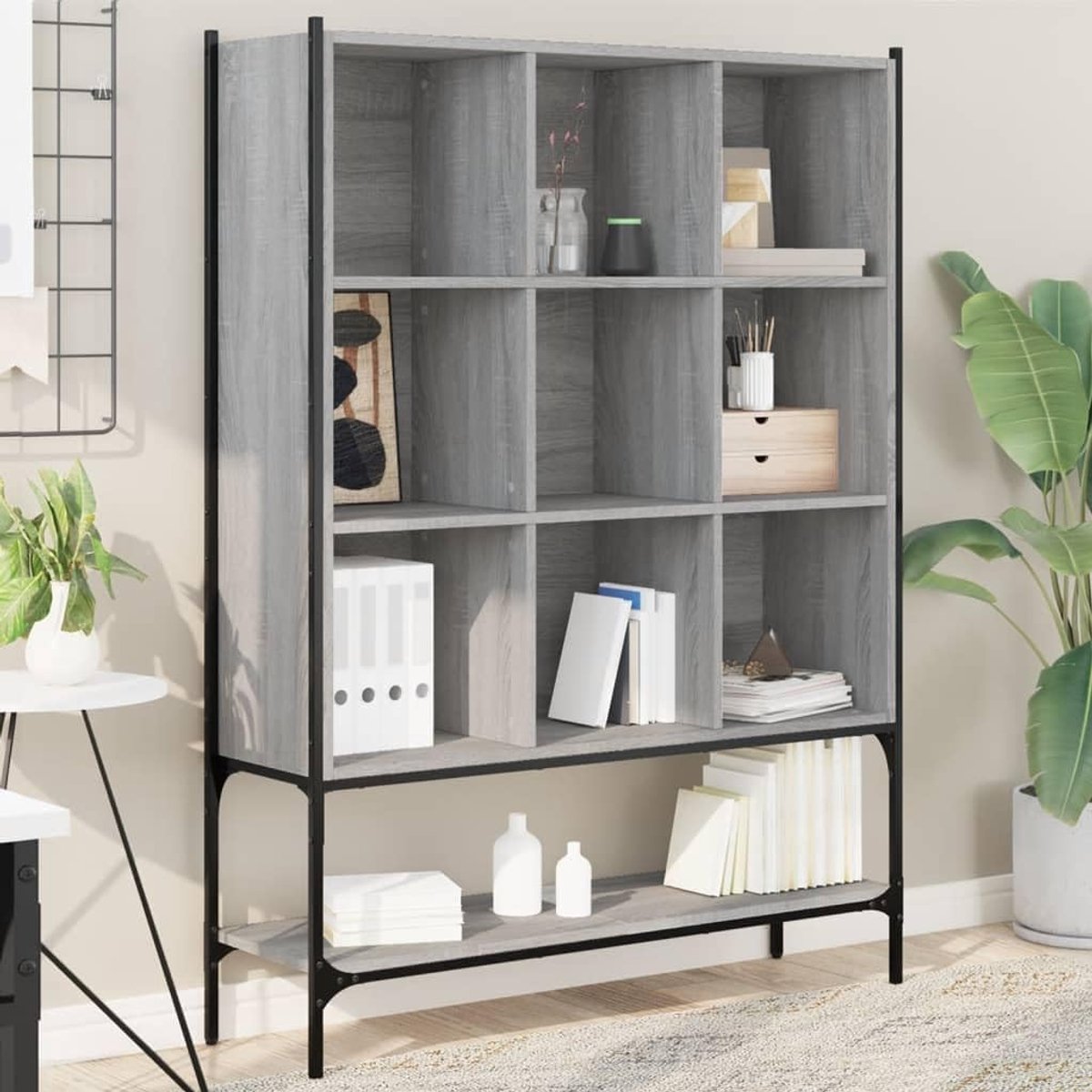 Boekenkast grijs Sonoma 102x30x141,5 cm houtmateriaal met 9 vakken