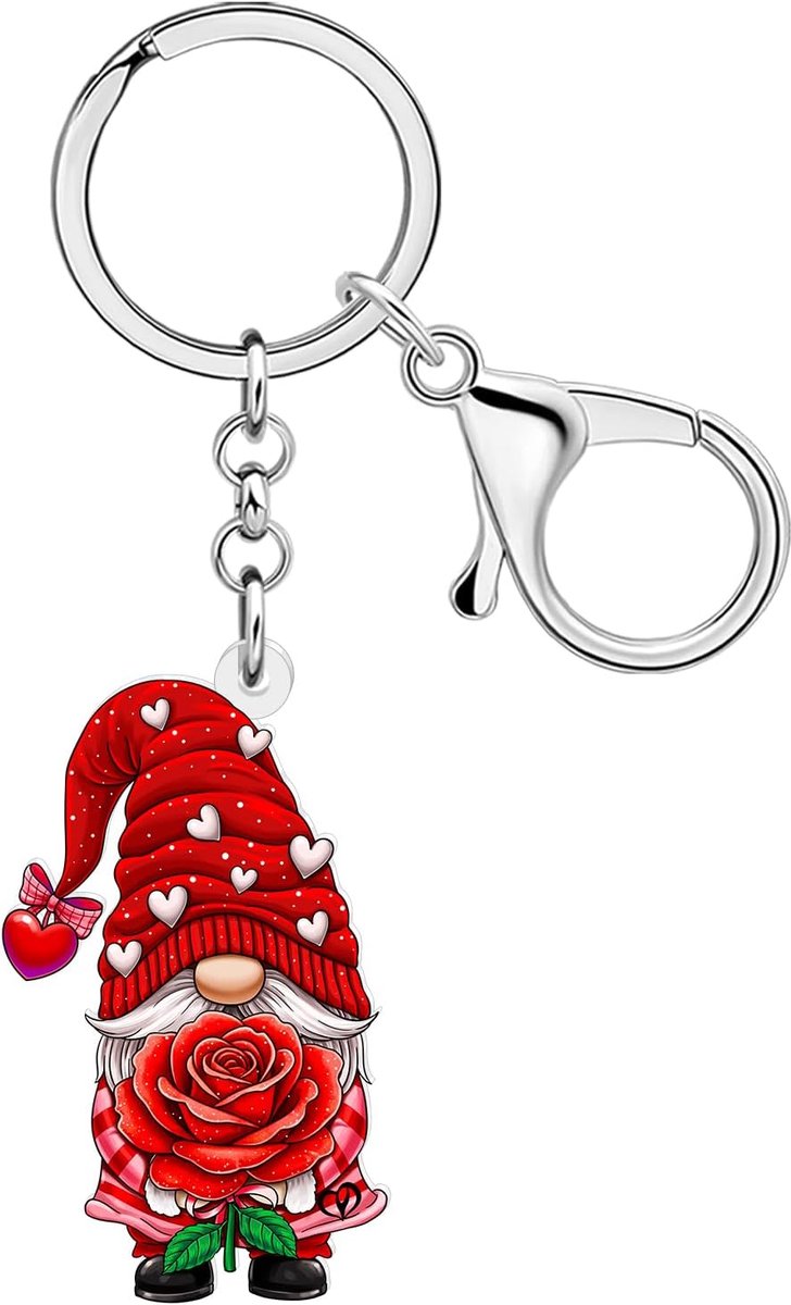Valentijnsdag geschenken voor haar, acryl bloemen kabouter sleutelhanger accessoires Valentijnsdag kabouters geschenken voor vrouwen meisjes