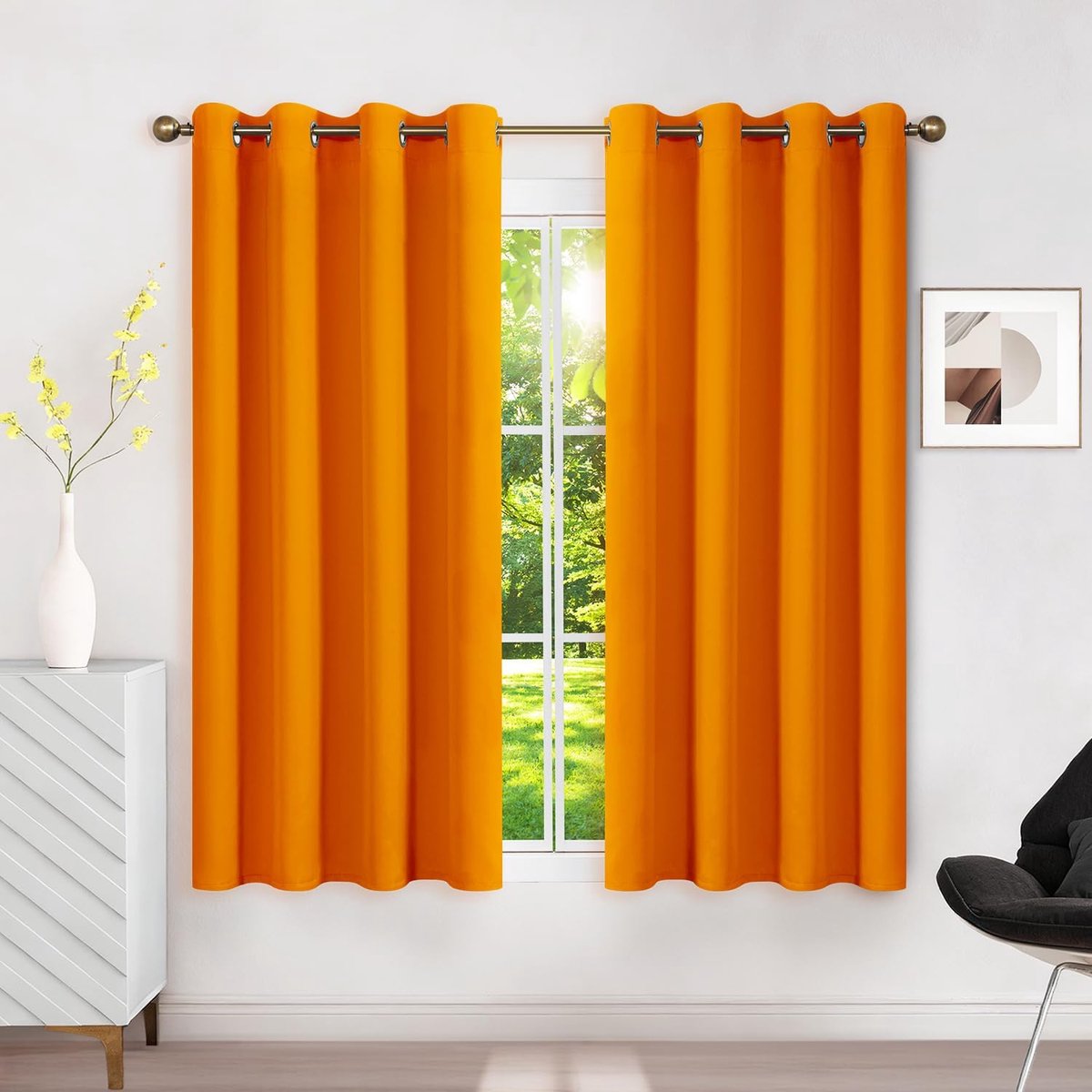 verduisteringsgordijn, isolerend, tegen kou, 120 x 140 cm (b x h), 2 stuks, ondoorzichtig, oranje, met oogjes, anti-hitte, uv-bescherming, lawaai, voor binnen, decoratie, kleedkamer