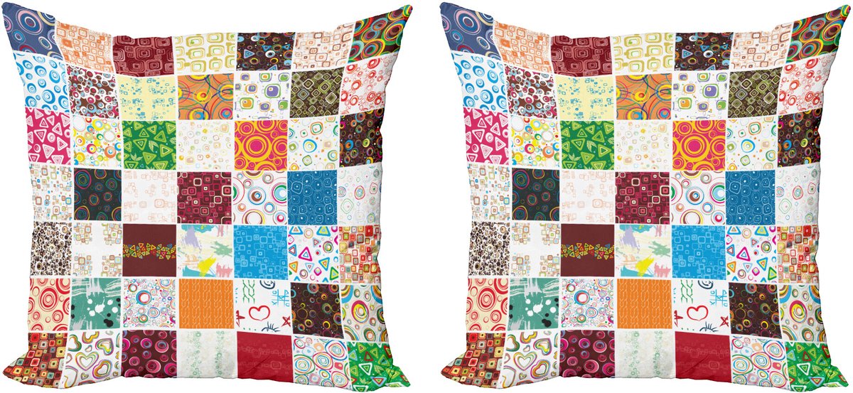 ABAKUHAUS Kleurrijk Sierkussenhoes Set van 2, Patchwork Retro Stijl, Modern Accent Dubbelzijdige Digitale Print, 40x40, Meerkleurig