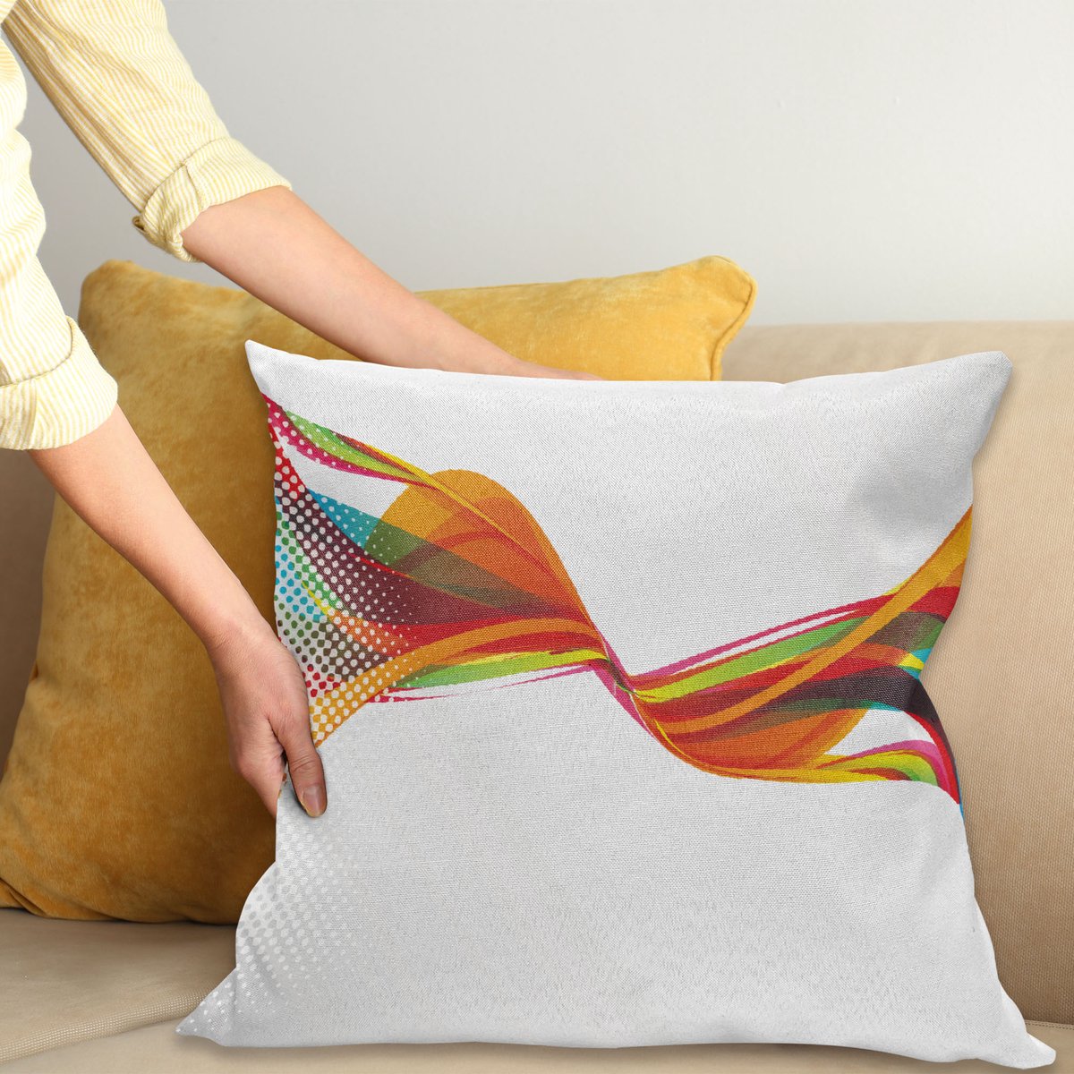 ABAKUHAUS Abstract Kussenhoes, Pixel-Details Regenboog, Kussenhoes met Ritssluiting en Dubbelzijdige Print, 40 x 40 cm, Meerkleurig