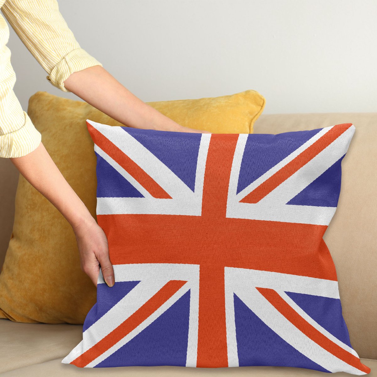 ABAKUHAUS Union Jack Kussenhoes, Britische Loyal, Van Kleurechte Wasbare Stof, Dubbelzijdige Print met Stevige Ritssluiting, 60 x 60 cm, Royal Blauw Wit