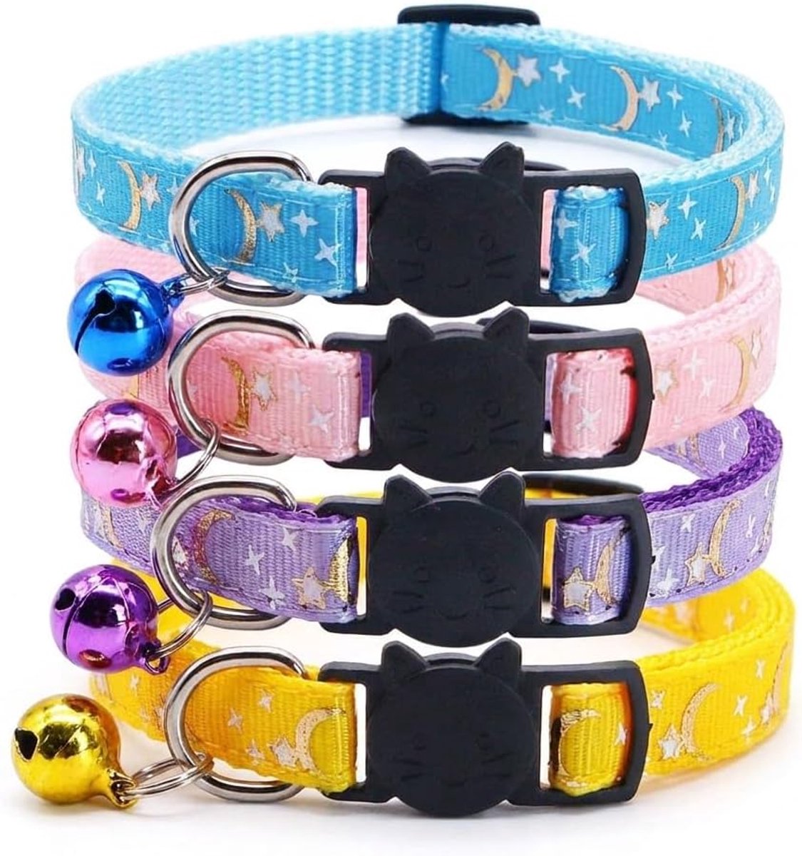 Kattenhalsband met 4 nylon halsbanden met bel