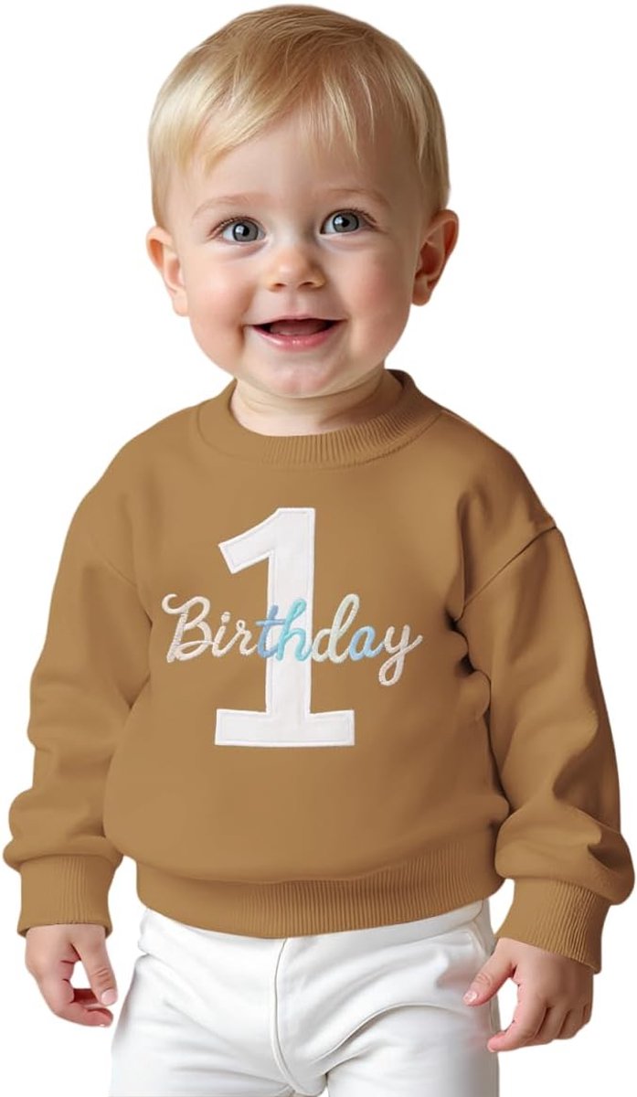 C&M WODRO 1. Verjaardag Jongen Sweatshirt 1 Verjaardag Borduurwerk Trui Pasgeboren Babykleding Kinderen Sweatshirts Ronde Hals Lange Mouw Peuter Outfits Warme Herfst Winter Trui
