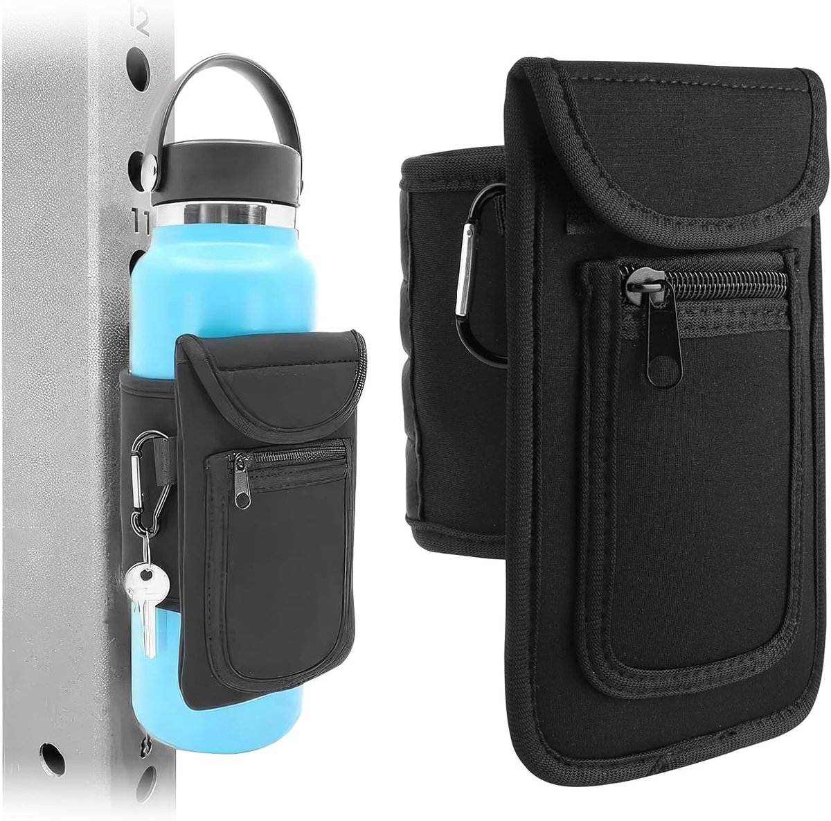 Deportiva Magnética Consoporte voor Botella, Botella Agua 1 Litro & 1,5 liter Bolsillo voor muvil, Correa Ajustable Musquetón voor laves, fitness en entrenamientos,