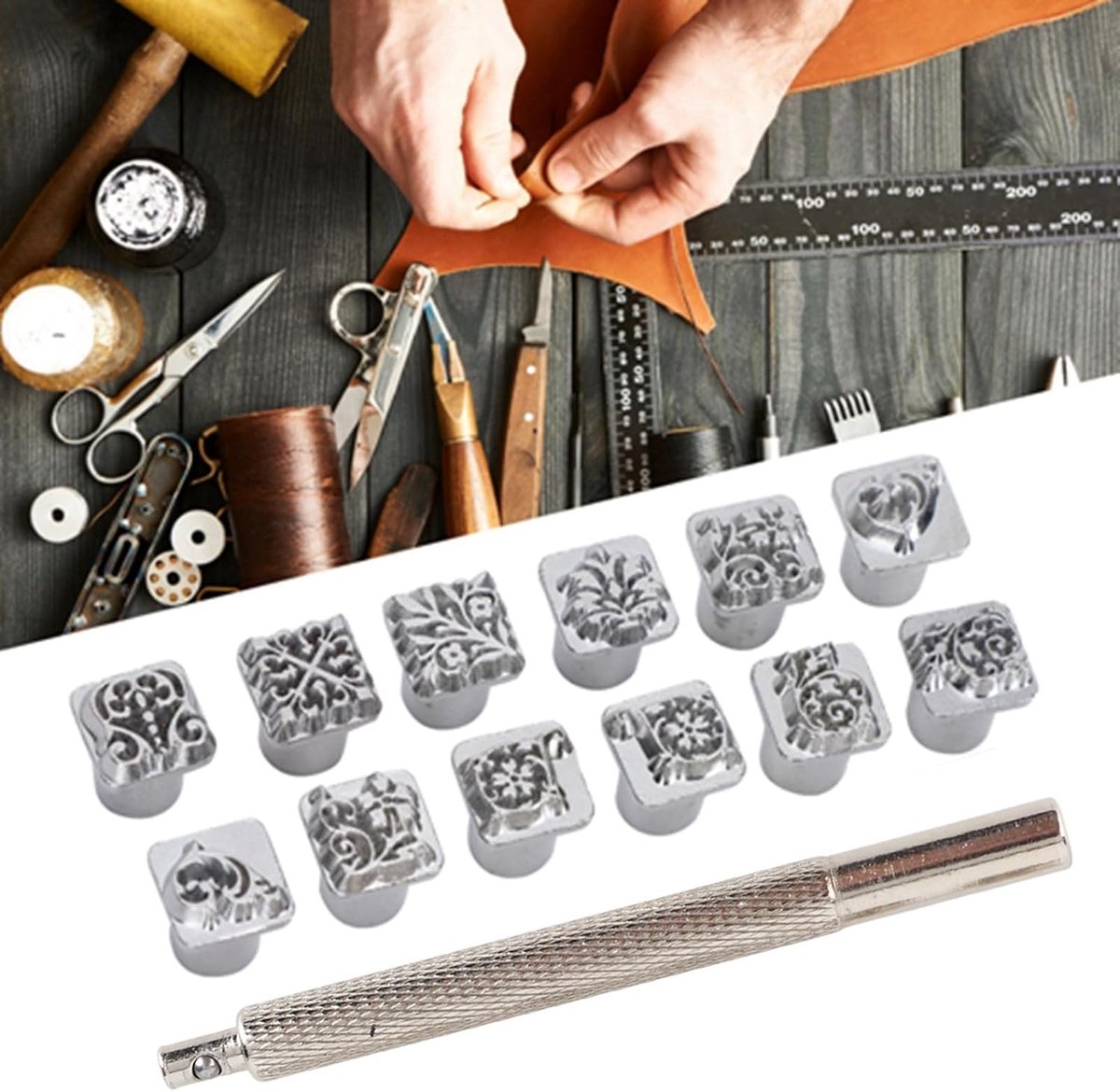 12 Stks Lederen Embossing Tools Stempelen Punch Tool Verschillende Vorm Stempels Set Embossing Beveler Tools Kit