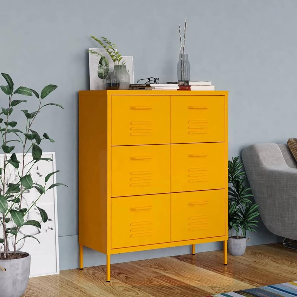 Kast staal 6 laden mosterdgeel 80 x 35 x 101,5 cm Home Office