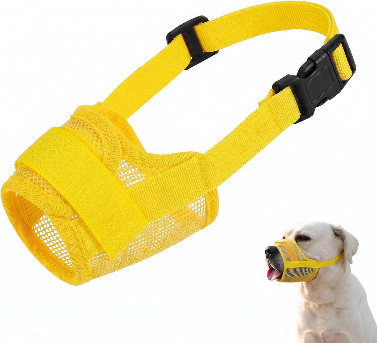 Muilkorf voor middelgrote en grote honden, zachte muilkorf van stof, verstelbaar, anti-blaf, anti-bijt en anti-likken, comfortabel en ademend, maat XL, geel