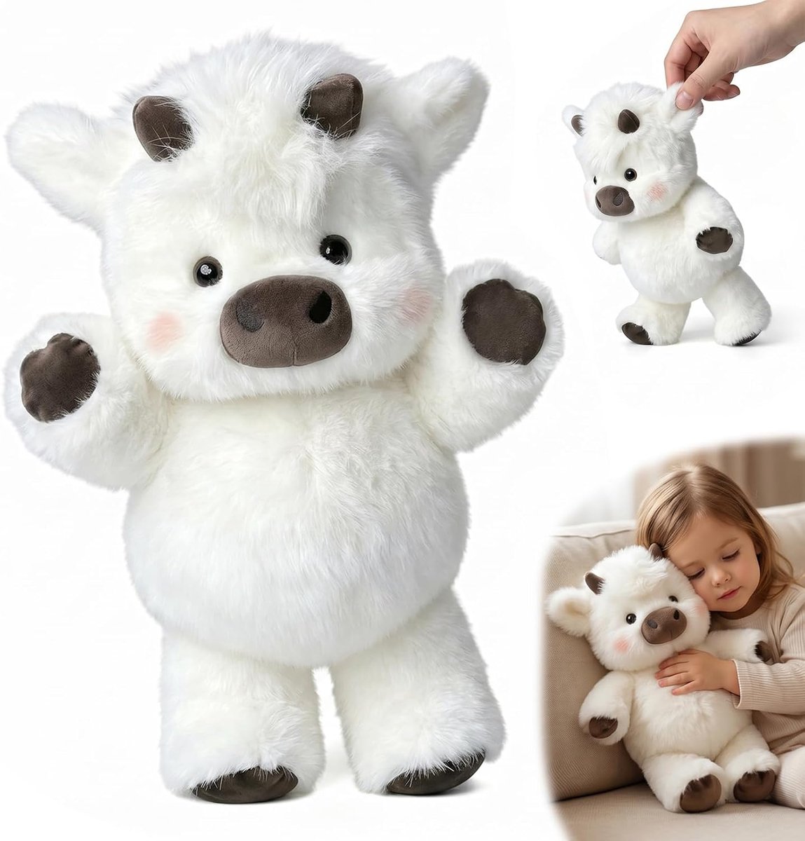 Knuffeldier, knuffeldier, pluche dier, Highland Cow, knuffeldier, pluche speelgoed, cadeau voor jongens en meisjes (wit, 45 cm)