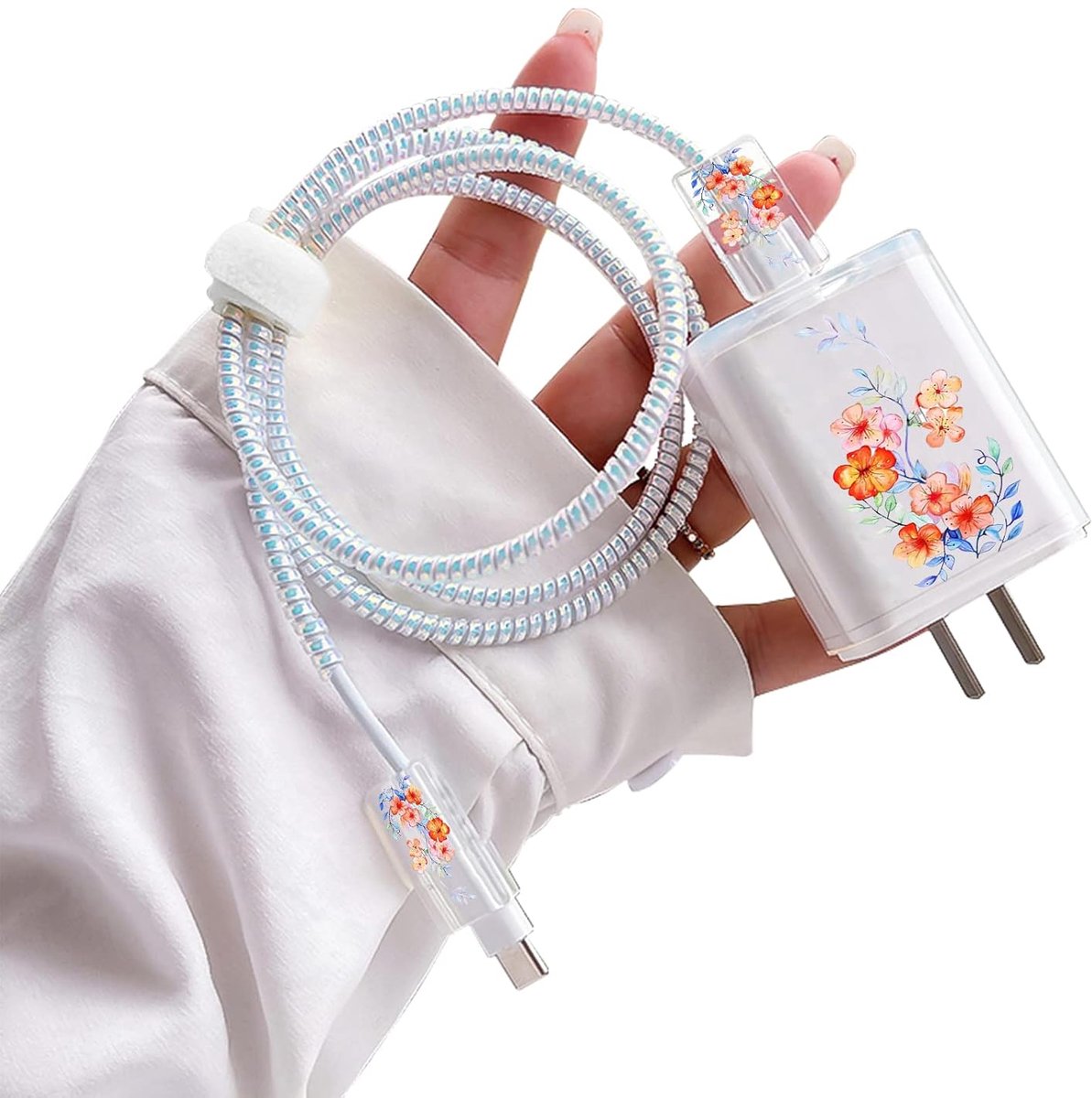 Bloemen Protectors Telefoon Kabel Protector Cover voor iPhone Charger, Roze Kersenbloesem Patroon, Data Kabel Oplader Data Oortelefoon Wire Saver voor iPhone X 13 12 11 Pro Max