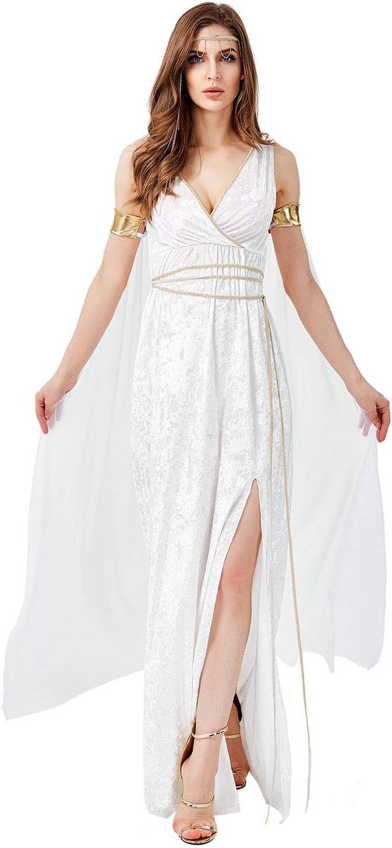 Halloween Griekse Godin Fancy Dress Romeinse Mouwloze V Kraag Athena Kostuum Olympische Toga Volledige Set