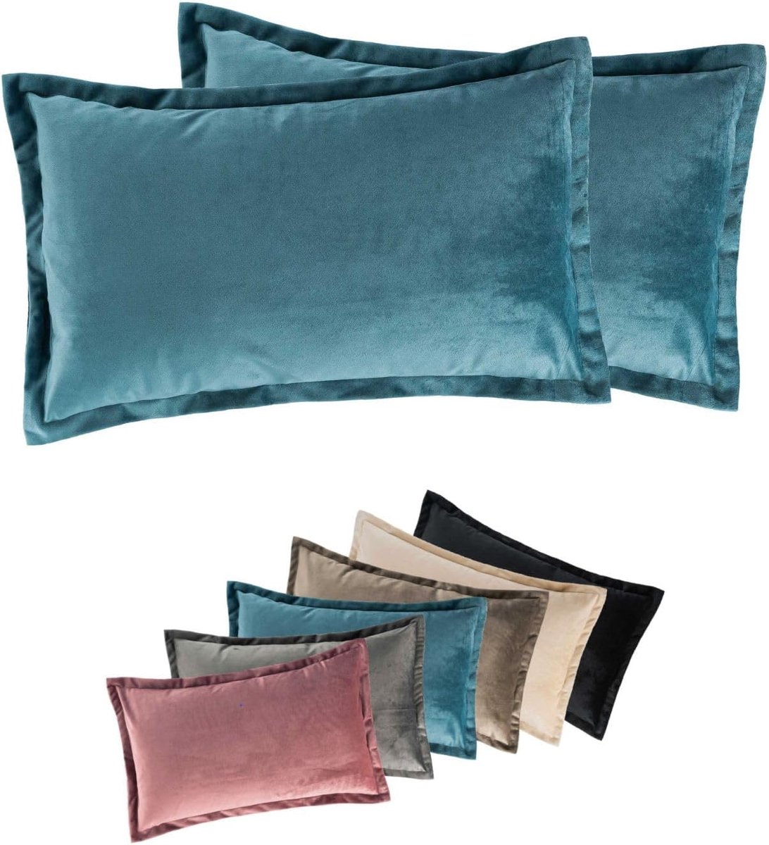 Kussen - serie Flora in luxe fluwelen look - set van 2 kussenslopen kussensloop 30x50 petrol