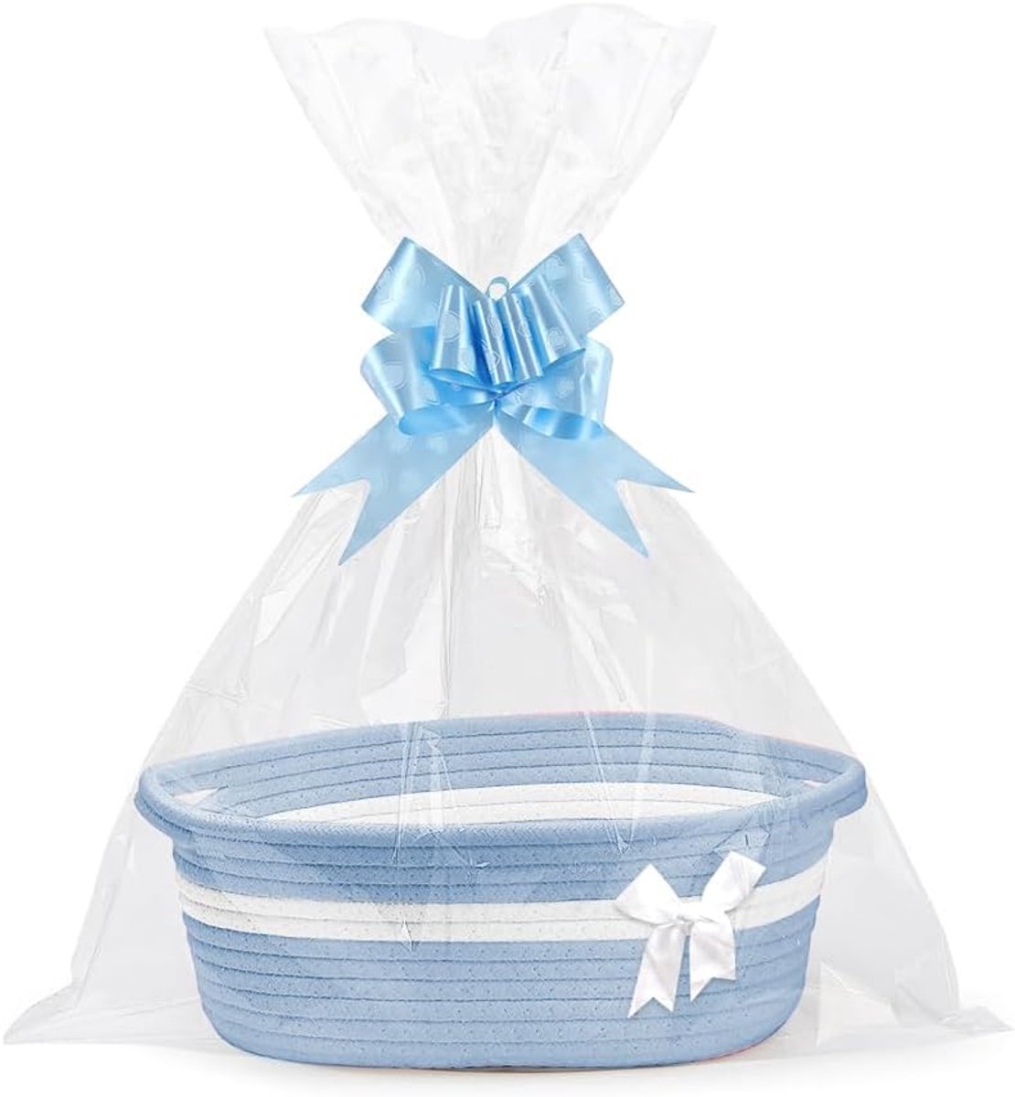 Cadeaumand, Geweven Cadeaumand met 2 Transparante Cadeautassen en 2 Cadeaustrikken, Lege Cadeaumand voor Babyshowers, Verjaardagen, Bruiloften, Thanksgiving, Kerstmis (Blauw)