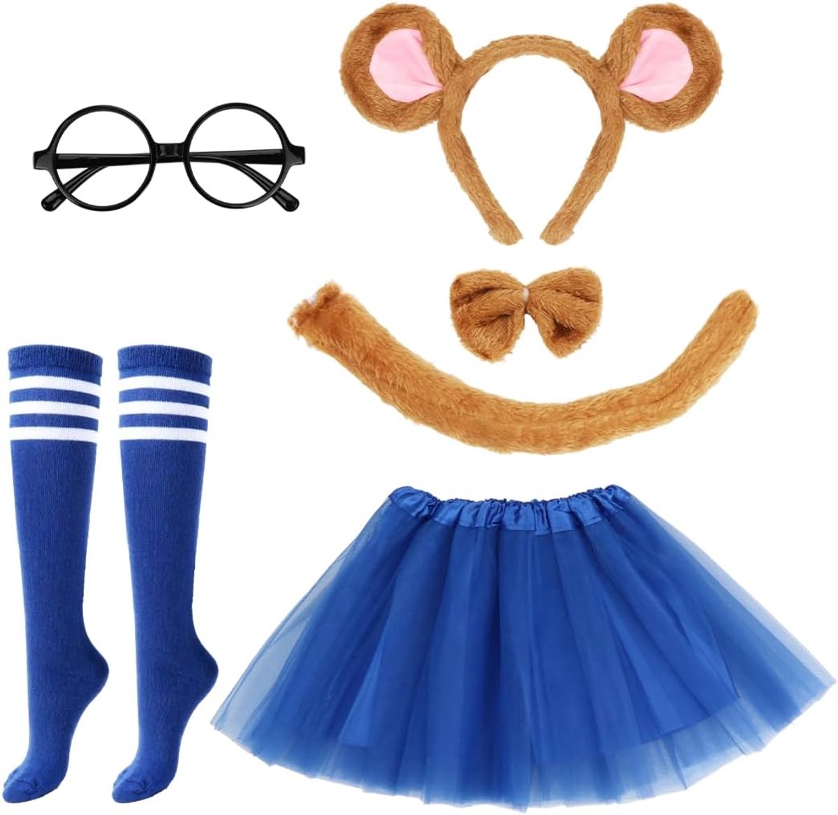 kostuum voor kinderen, gestreept eekhoornkostuum, tule rok met chipsmunk-oren, hoofdband, staart, kousen, vlinderdas, pet en ronde bril, dierenkostuum voor kinderen, meisjes, Halloween