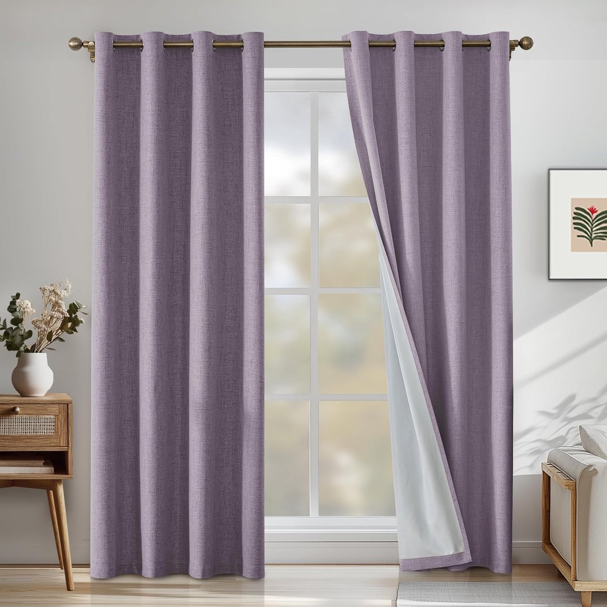 100% Verduisterend Linnen Effect Gordijnen Set Van 2, 140x300cm, Ondoorzichtig Warmte-Isolerende Thermische Gordijnen Met Ringen, Geluidsbescherming, Voor Slaapkamer Woonkamer, Zwart