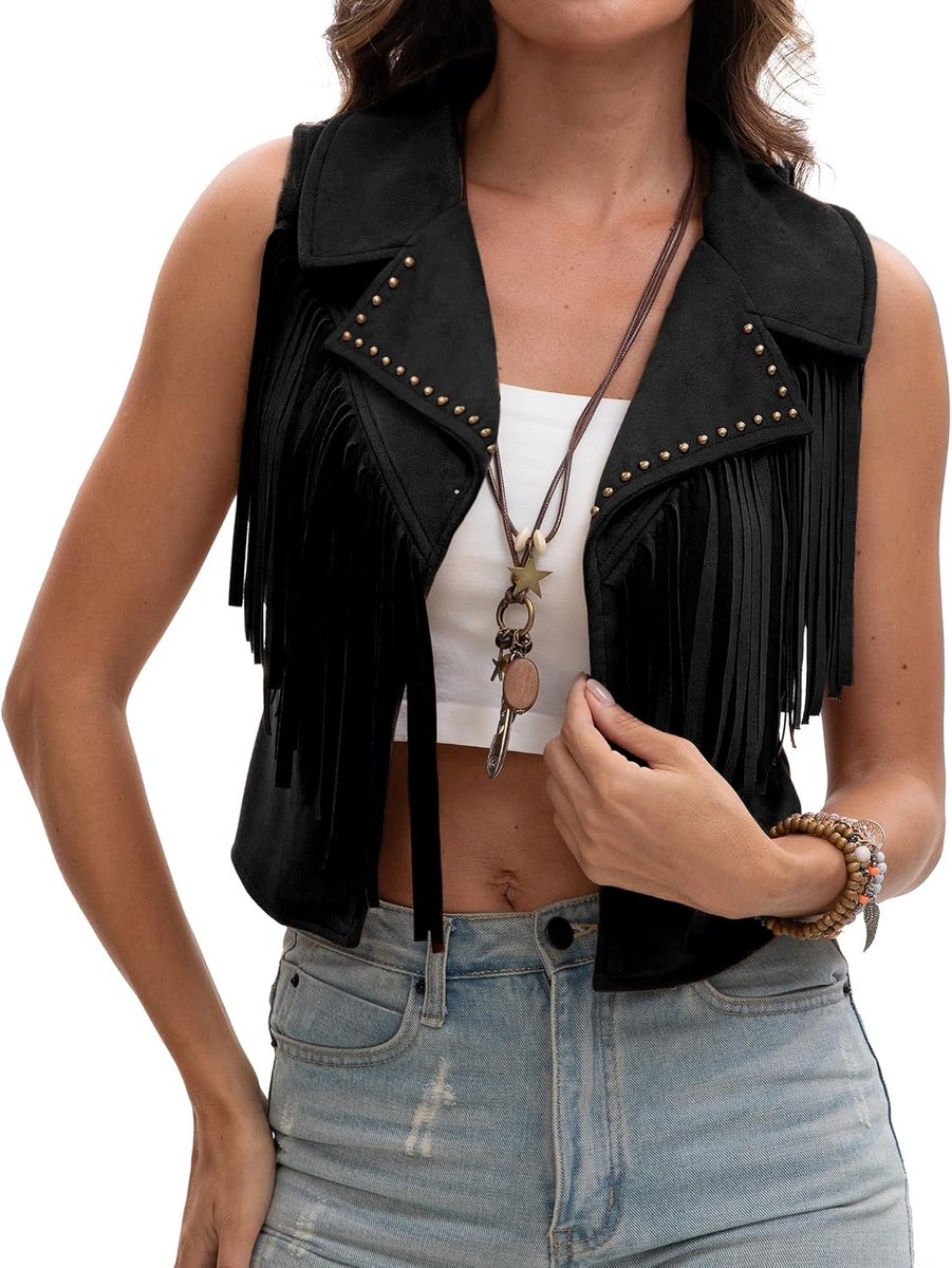 hippie, suède vest met franjes, mouwloos, vintage jas, korte elegante franjesjas, Oktoberfest, carnaval, kostuum, disco outfit