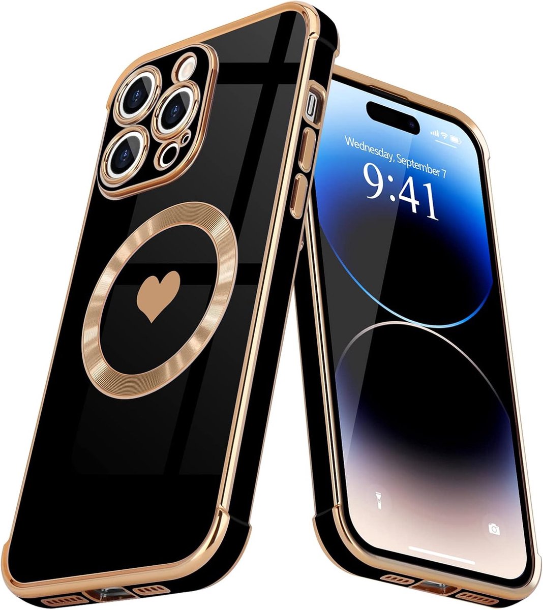beschermhoes voor iPhone 14 Pro met geïntegreerde magneetring, zwart