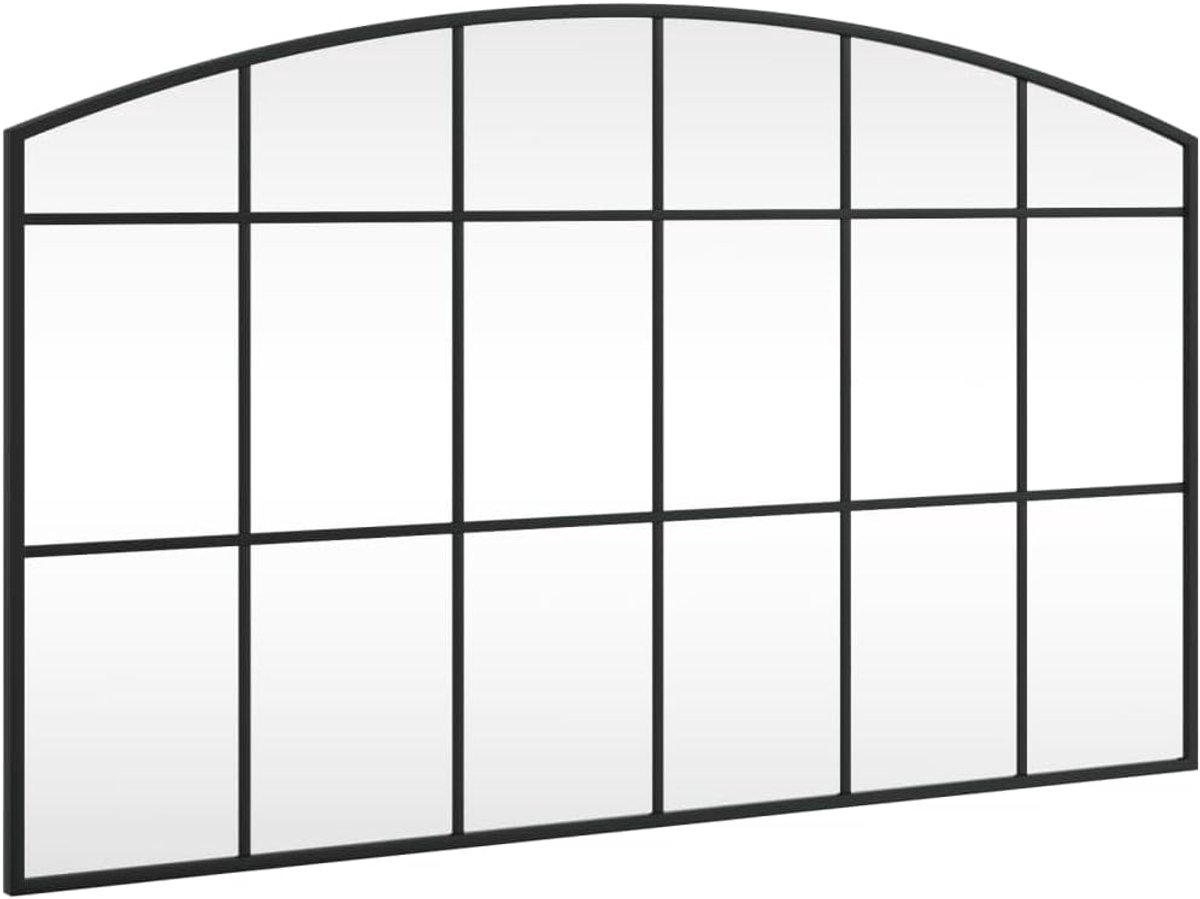 Wandspiegel, zwart, 100 x 60 cm, gebogen ijzeren frame, gepoedercoat, heldere glasreflectie, ideaal voor slaapkamer, hal, woonkamer, badkamer, minimalistische wandmontage.