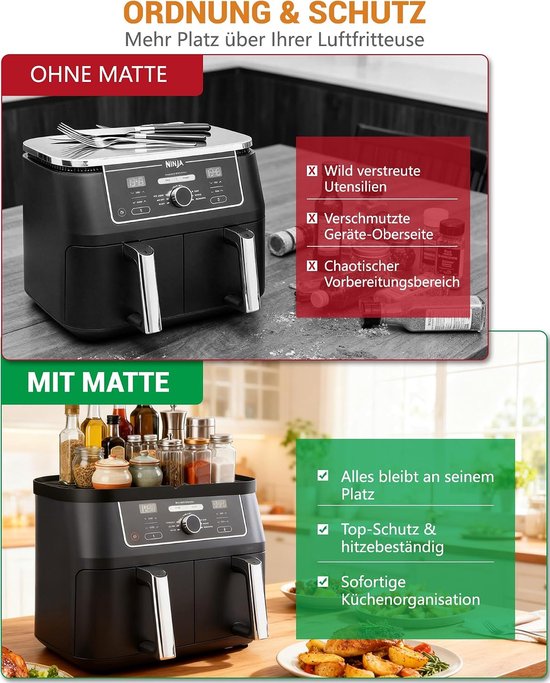 Accessoires voor Ninja Airfryer AF500EU AF400EU AF451EU, hittebestendige onderlegger, siliconen legmat voor Ninja Foodi Max Dual Zone heteluchtfriteuse, 9,5 l - 10,4 — afbeelding 3