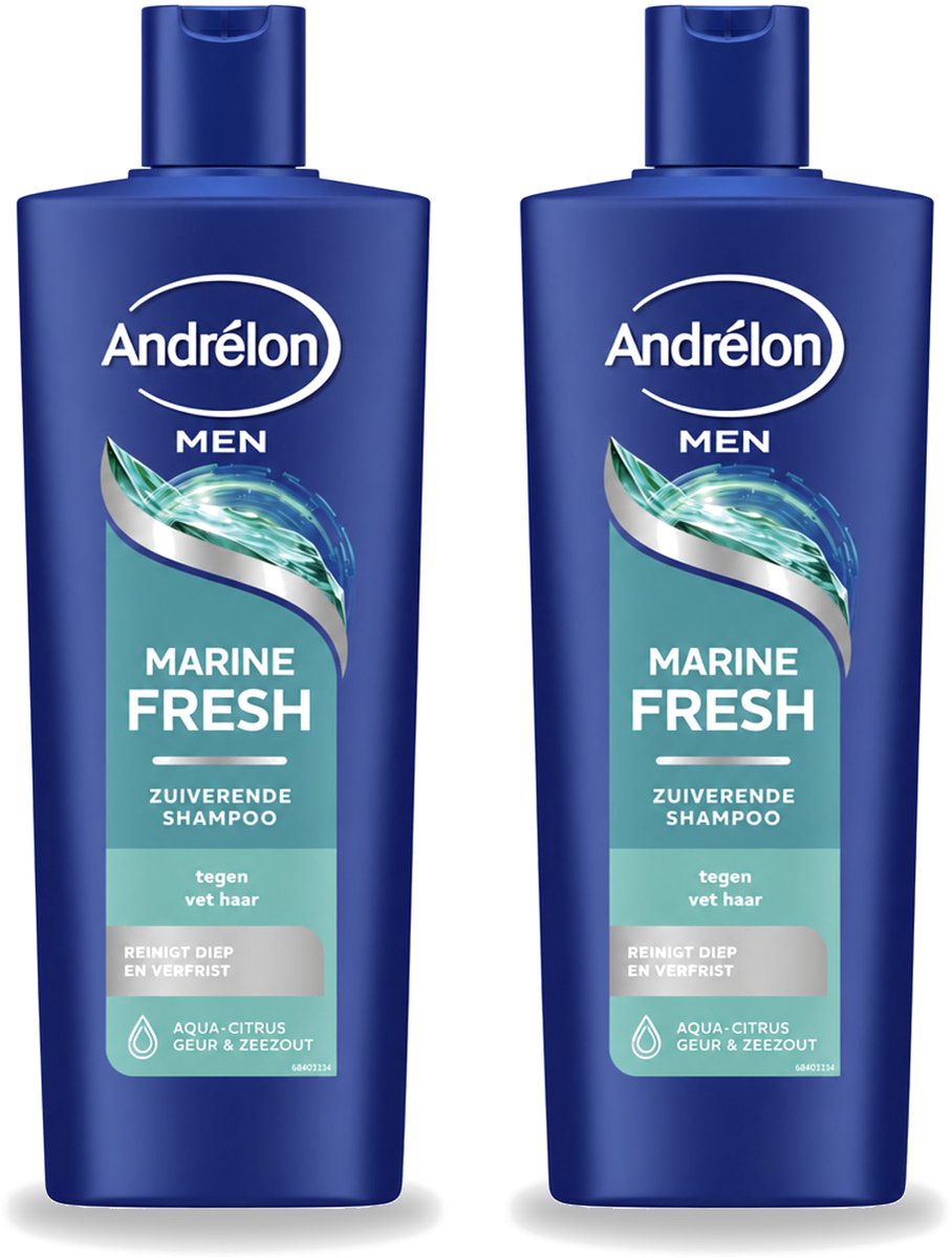 2 x Andrélon – Shampoo – Marine Fresh Men – 400 ml - Bulkverpakking - 2 stuks