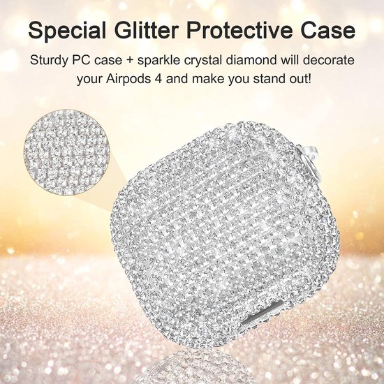 compatibel met AirPods 4e generatie (2024), fonkelende diamanten hoes voor AirPods 4 hoes bling strass steentjes voor vrouwen, schokbestendige beschermende schattige hoes met — afbeelding 2