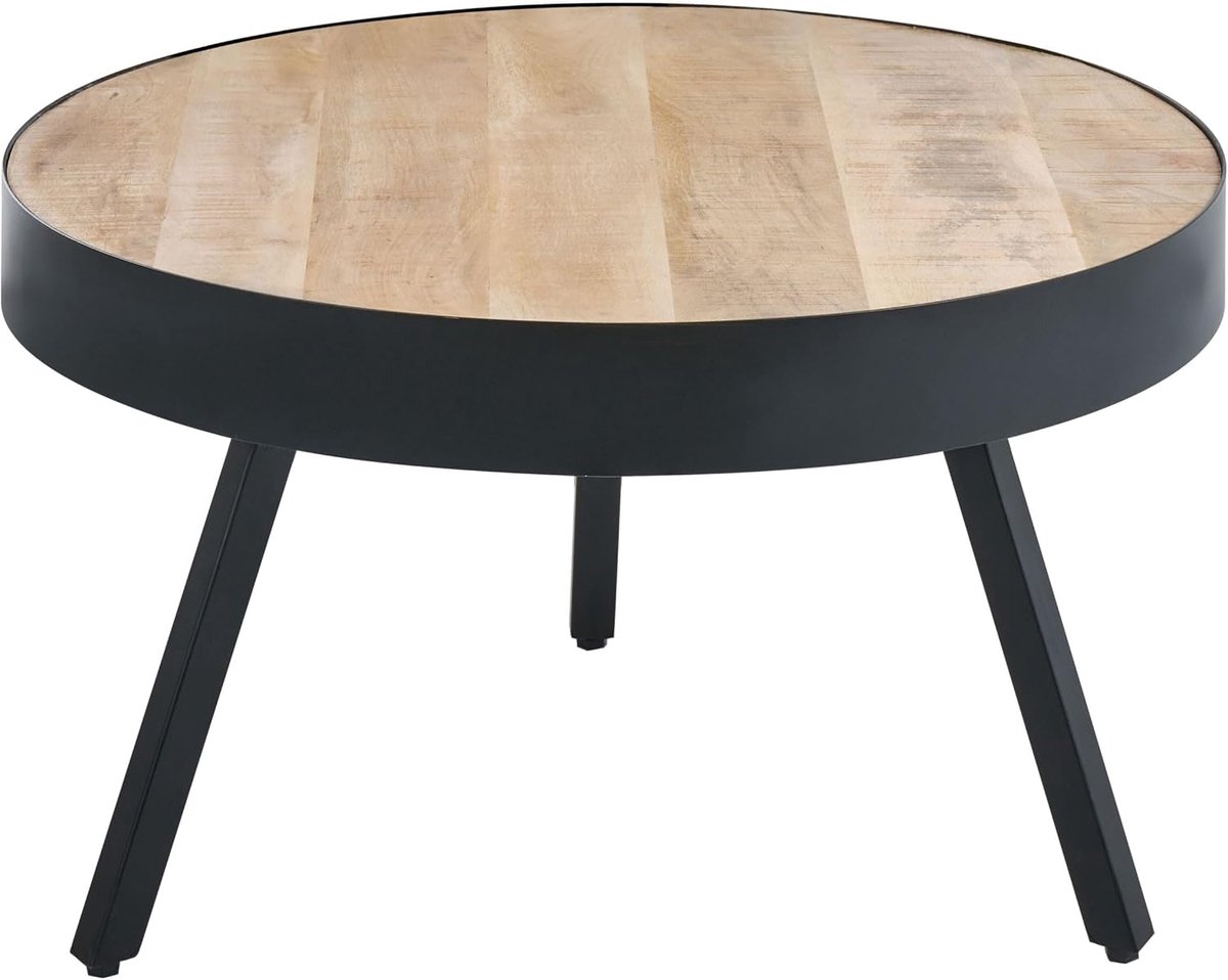 Mangohout tafelblad metalen driepoot basis lichtbruin hout zwart Wakita