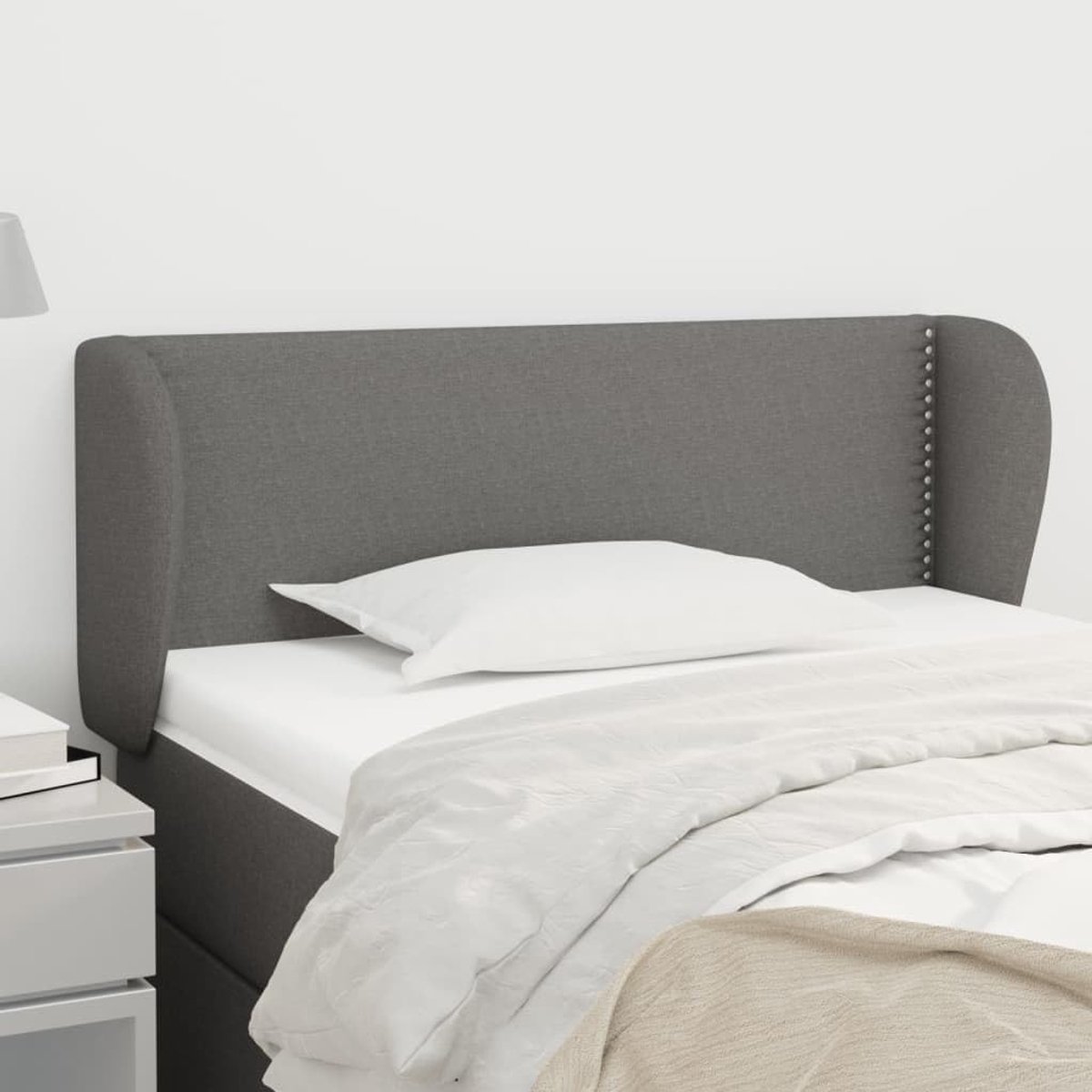 Hoofdsteun met oren, donkergrijs, 103 x 23 x 78/88 cm, stoffen hoofdeinde voor slaapkamer, slaapkamer, hotels
