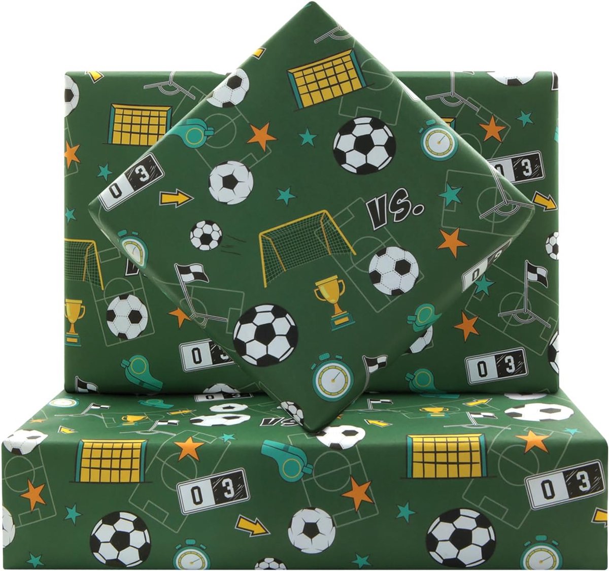 Dailygoods- Inpakpapier Voetbalontwerp - Cadeaupapier Verjaardag - Inpakpapier Kinderen - Geschenken Voetballers - 4 Vellen 50x70 cm - Topkwaliteit Pa