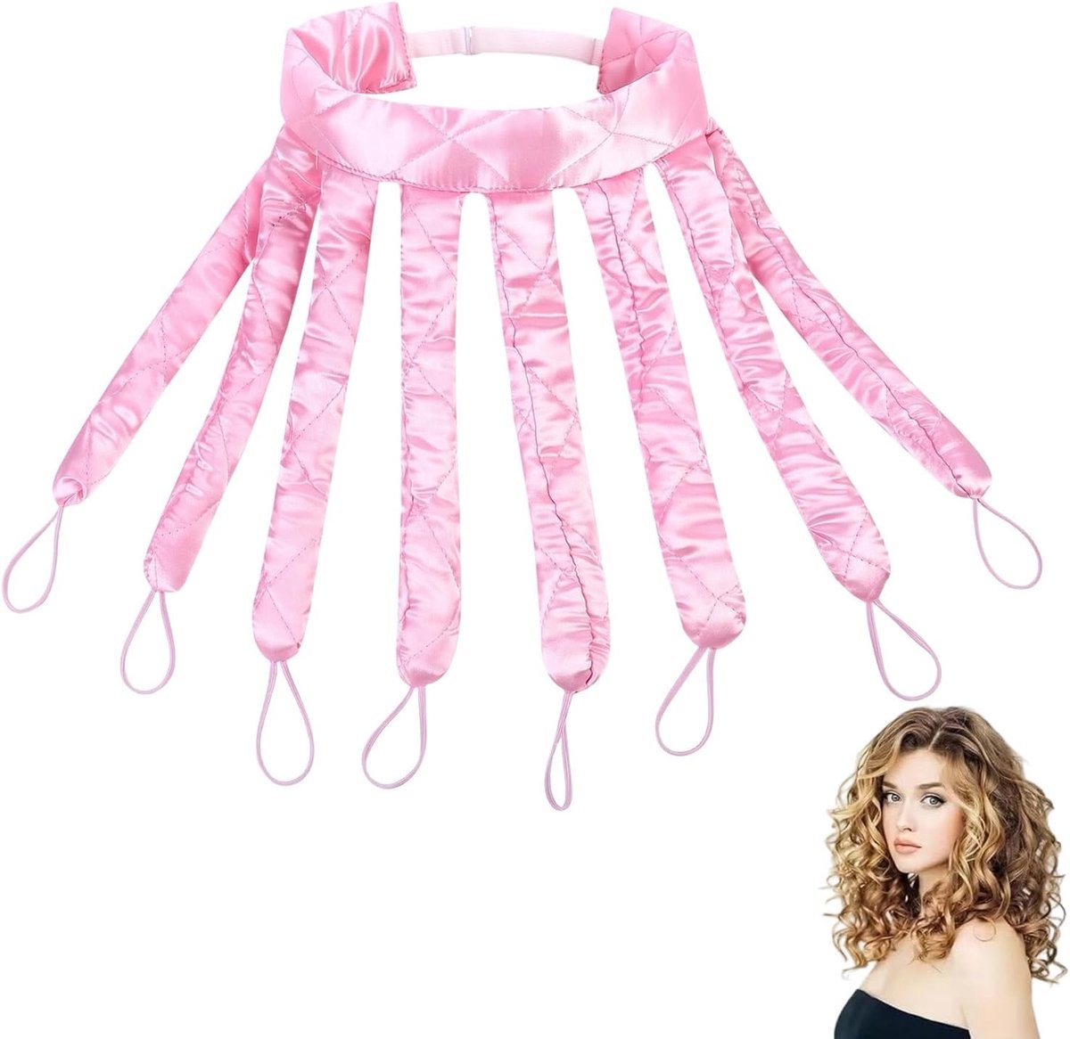 Krullen zonder hitte, octopus haarkrullers om te slapen, haartochter voor krullen zonder hitte, nacht, zachte krulband voor lang en middellang haar, kapselset voor dames, roze