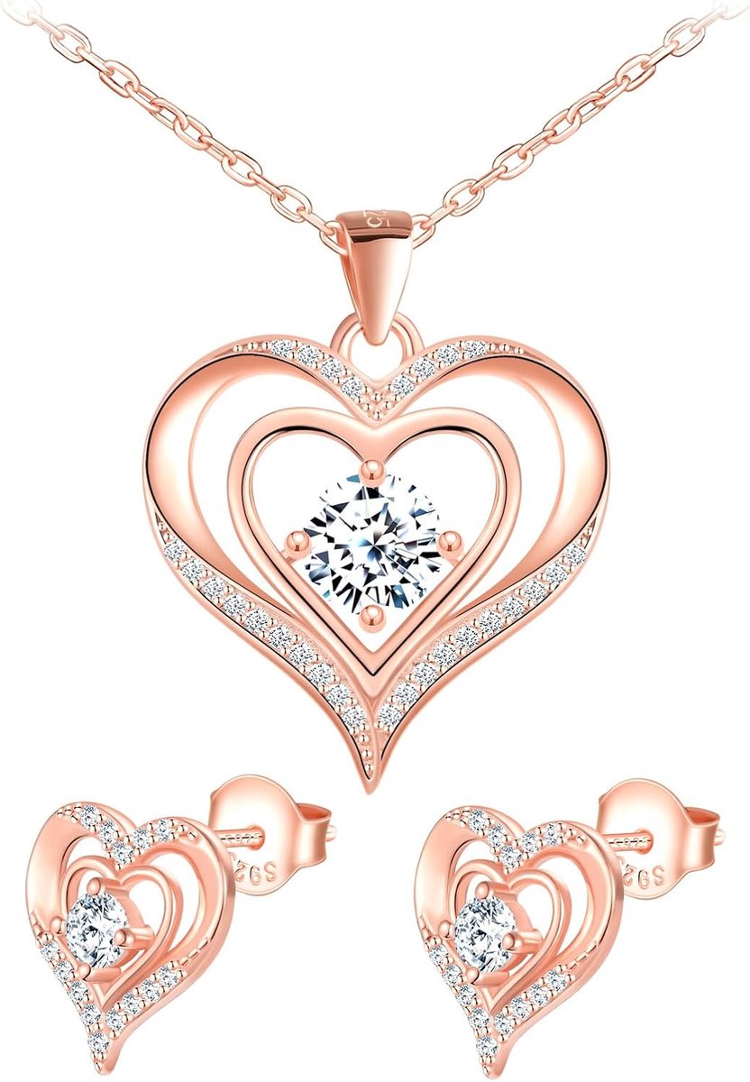 sieradenset voor dames, halsketting, oorstekers, zilver 925: fonkelende esthetische hanger, ketting, oorbellen, oorstekers, hypoallergeen, modesieraad voor mama, vrouw, vriendin,