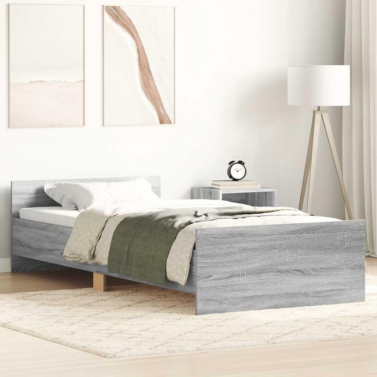 Hout bedframe Hoofd en voeteneinde Multiplex lattenbodem Grijs
