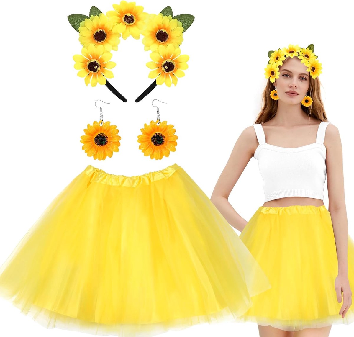 Kostuumset, tutu, oorbellen, hoofdband voor dames en meisjes, carnaval, themafeest, cosplay accessoires