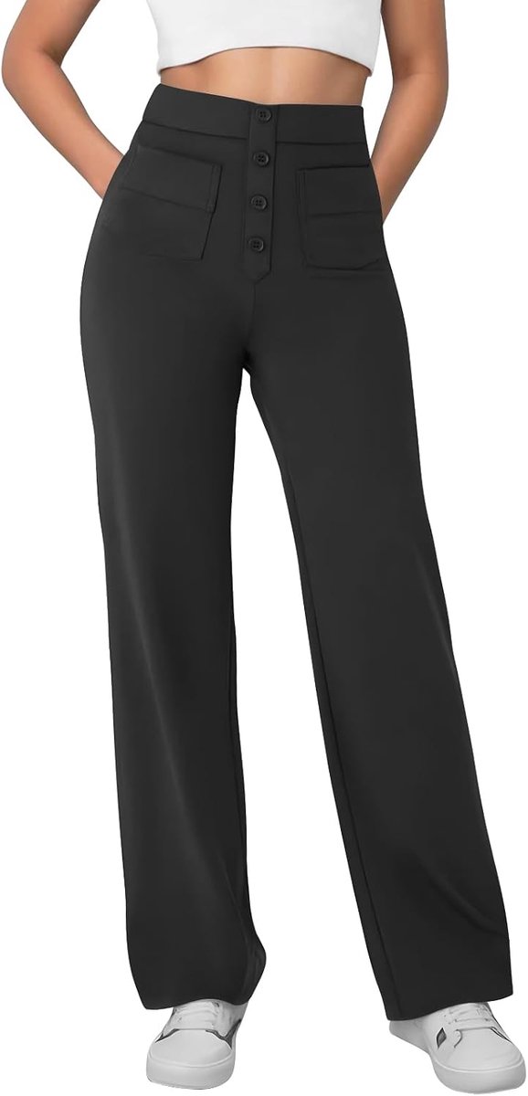 Elegante damesbroek met hoge taille, zomerbroek met zakken, lichte broek, elegante palazzo-broek