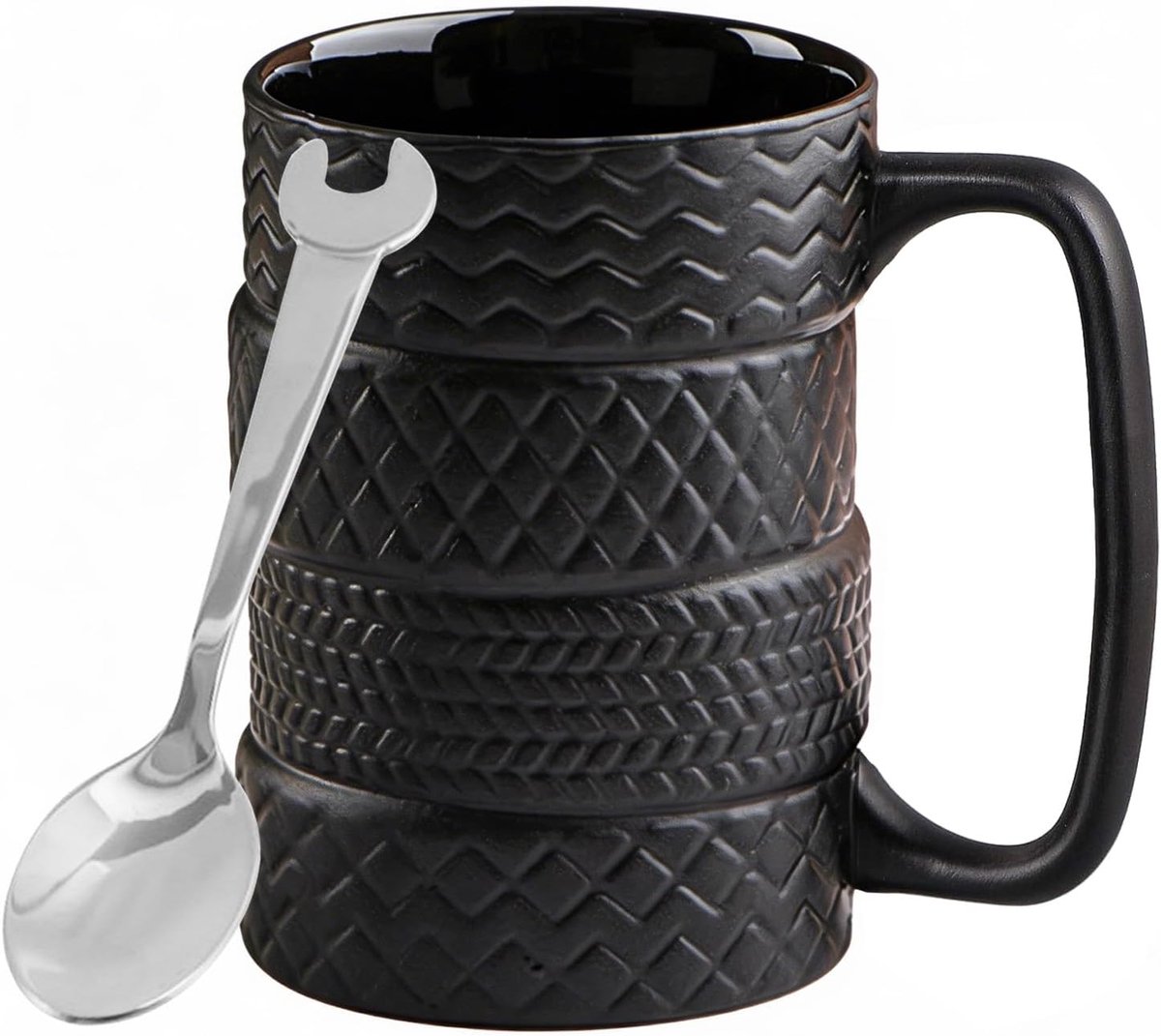 3D-band koffiemok met lepel en handvat, 500 ml grote mok, grappige cadeaus voor mannen, ambachtslieden, elektriciens, chef, autoliefhebber, monteur, motorrijder voor verjaardag, Vaderdag, zwart 03