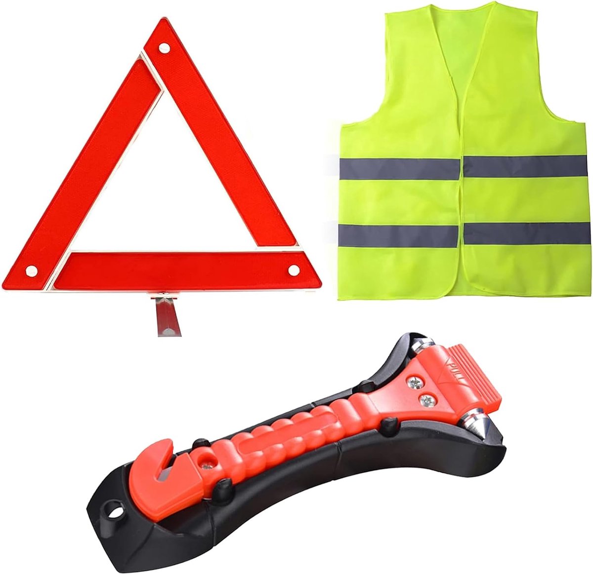 3-in-1 Waarschuwingsdriehoek Auto Verbanddoos Veiligheidshesje Eerste Hulp Set Met Gordelsnijder Noodhamer Auto Opvouwbare Pechdriehoek Oostenrijk Ruimtebesparend Stevig Met Opbergkoffer