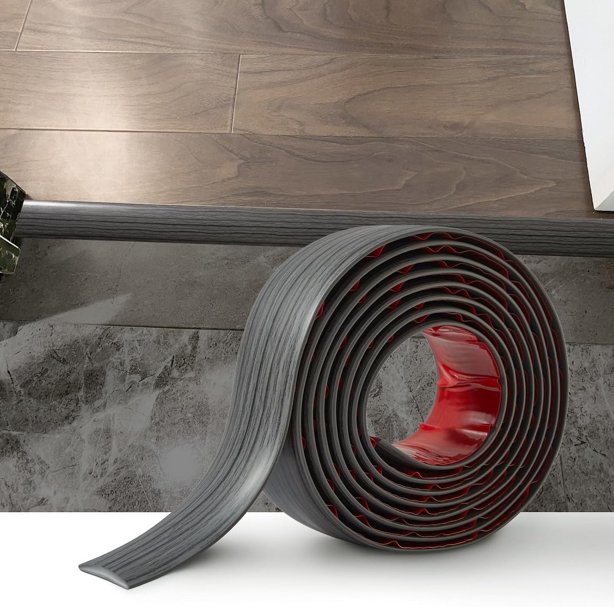 Drempel Overgangsstrip,Deur StripThreshold Bars,Zelfklevende PVC Vinyl Flooring Edge Trim,Vloer verbindende Strip,Tegel naar laminaat overgangsstrip,Donkergrijze Houtnerf(4cm,2M)