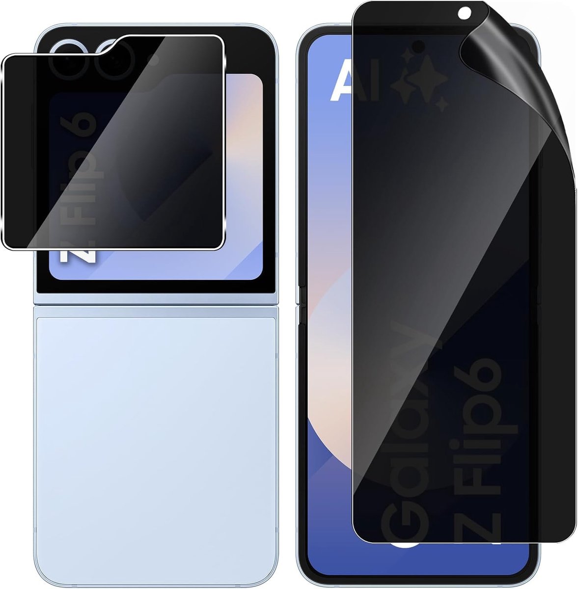Privacyfolie voor Samsung Galaxy Z Flip 7 FE/Z Flip 6 voor pantserglas, binnenkant flexibele TPU privacyfolie en front anti spy pantserbescherming glas, [1+1] privacy displaybescherming