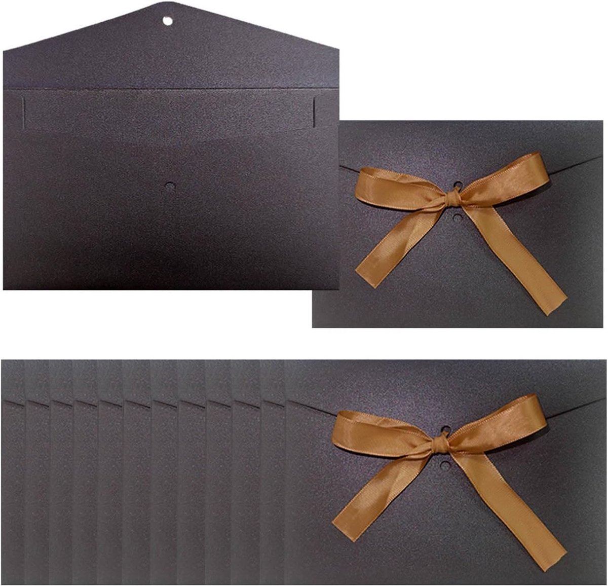Uitnodigingsenveloppen met linten, 12 stuks, 17,3 x 12,2 cm, wenskaarten, enveloppen voor feest en feest, verjaardag, bruiloften, babyshower-uitnodigingen (zwart)