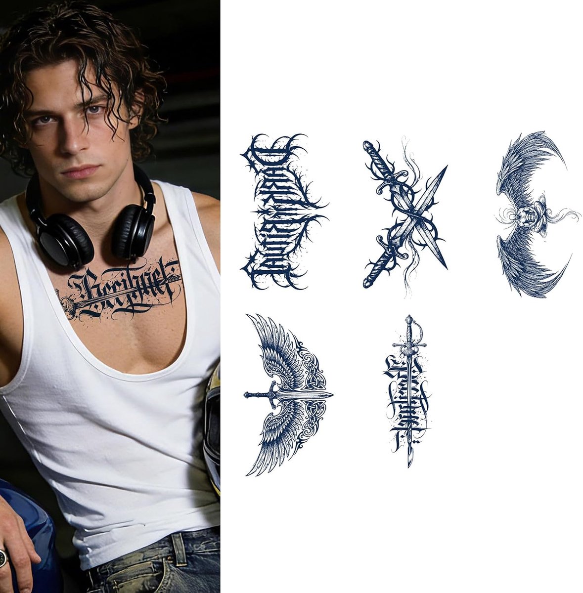 Tijdelijke Tatoeages Voor Heren Fallen Angel Juice Tattoo Stickers Kruidensap Tattoo Stickers Voor Mannen Zwart Tattoos Met Engelenvleugels Duurt 2 Weken Temporary Tattoos