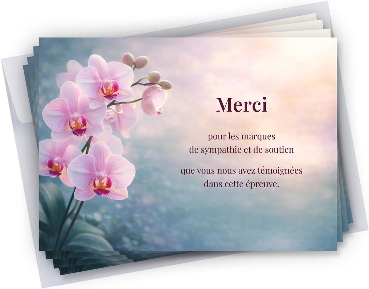 Set van 10 bedankkaarten voor overlijden + 10 zelfklevende enveloppen • visuele orchidee • formaat 10 x 15 cm
