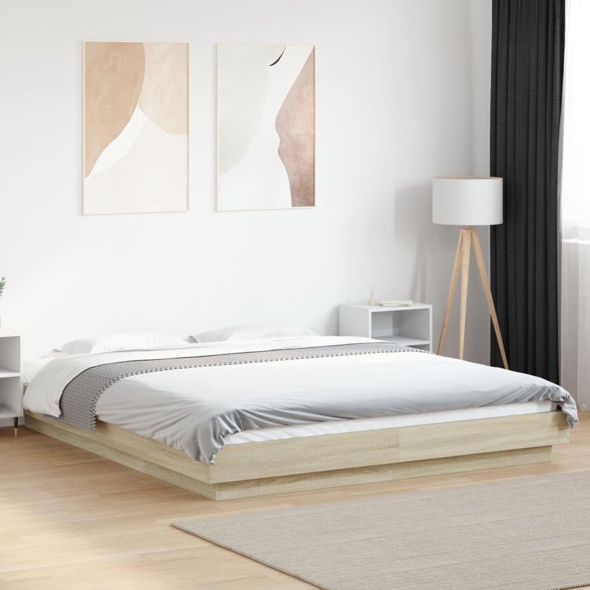 Hout modern design lattenbodem 150x200 cm Sonoma eiken