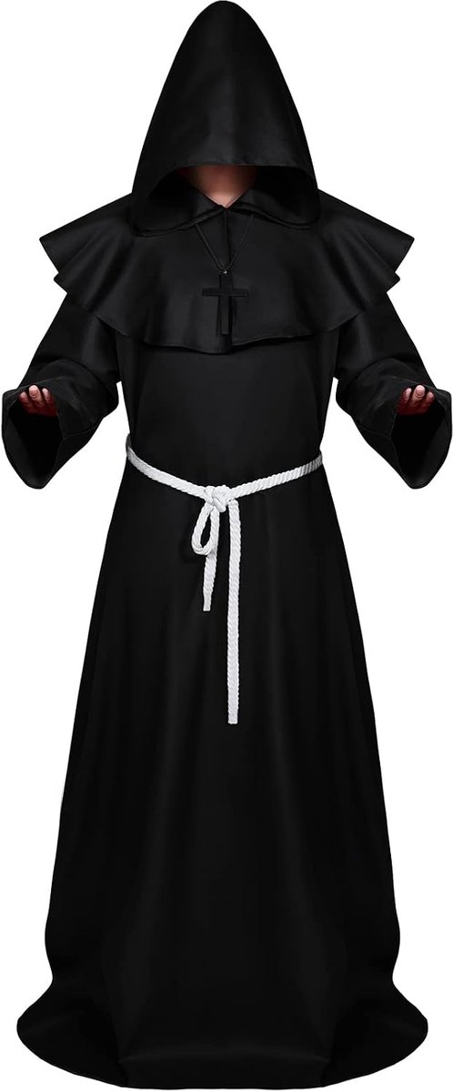 Halloween monnikskostuum, middeleeuws monnikengewaad met capuchon, renaissance, priester, kostuum voor volwassenen, tovenaar