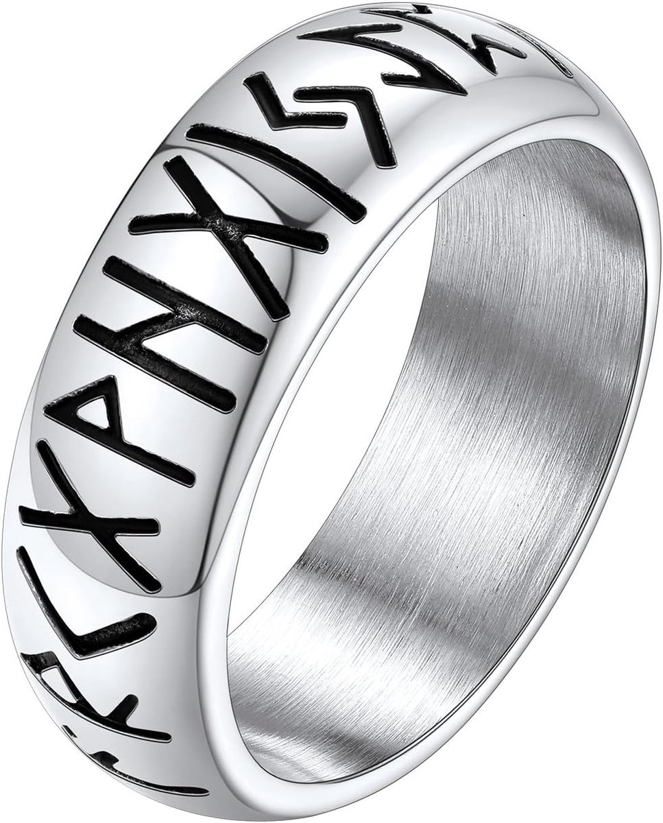 Herenring, roestvrij staal, Viking Luhn Runen, vingerring voor mannen, punk, Vikingsieraden, zegelring, hiphop-bandring, gothic, vintage, statement-ring, modesieraad voor verjaardag, jubileum