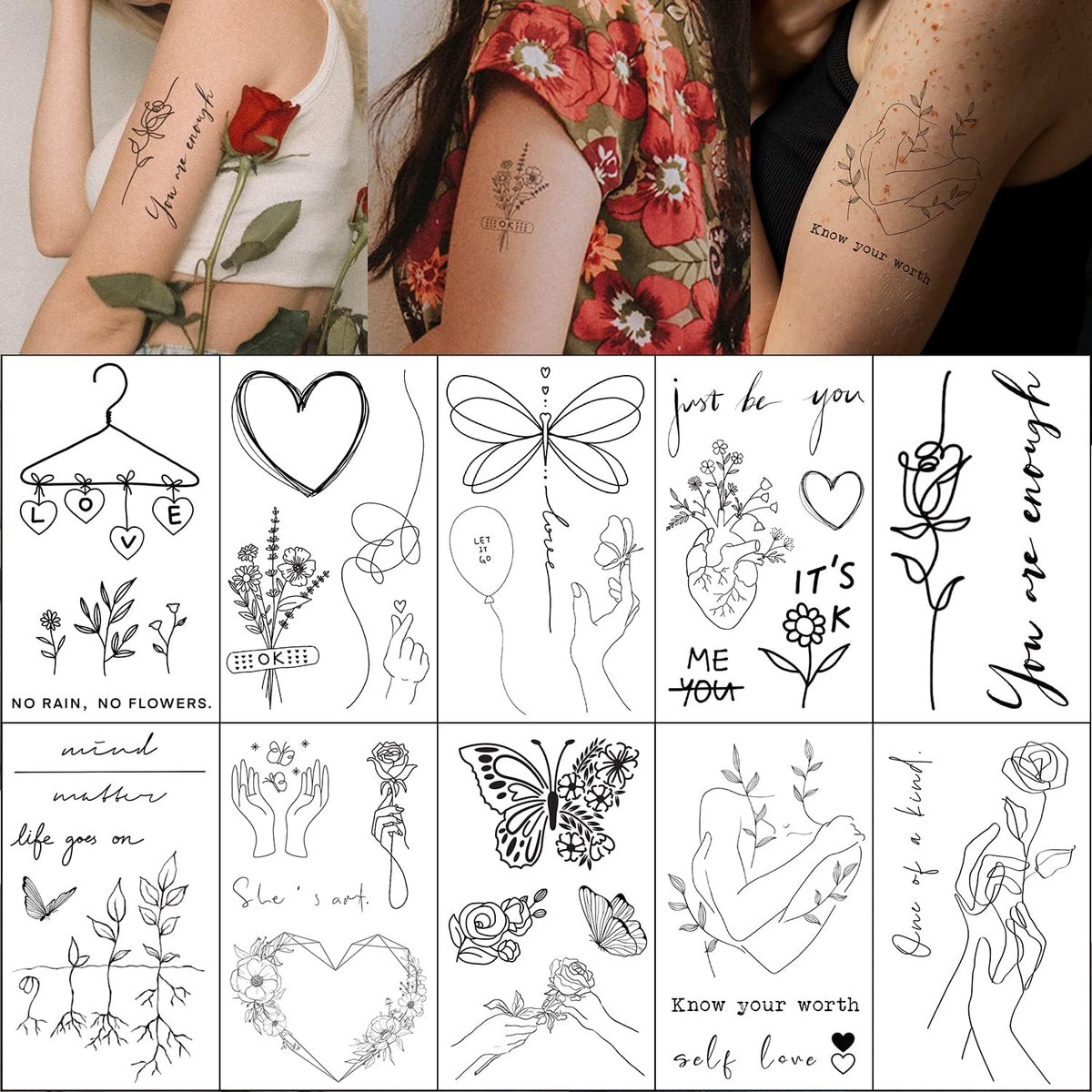 Tijdelijke tatoeages Genezingsproces Zelfgroei Geestelijke gezondheid Zelfliefde Tattoo Stickers voor vrouwen