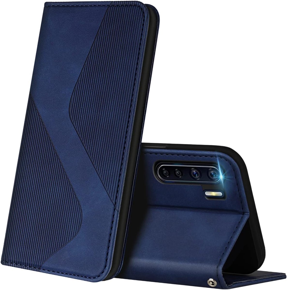 Hoesje voor Oppo A91, PU Kunstleer Bookcase Telefoonhoesjes met [Kaartsleuven] [Stand], Flip Case Beschermhoesje voor Oppo A91 (Blauw)