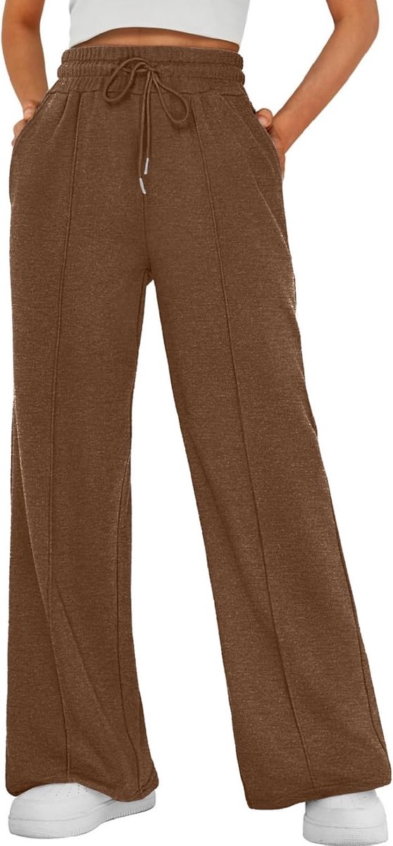 Broek met wijde pijpen voor vrouwen baggy elastische taille trekkoord rechte been broek met zakken losse casual trainingspak bodems effen kleur lounge broek sport yoga broek joggingbroek broek