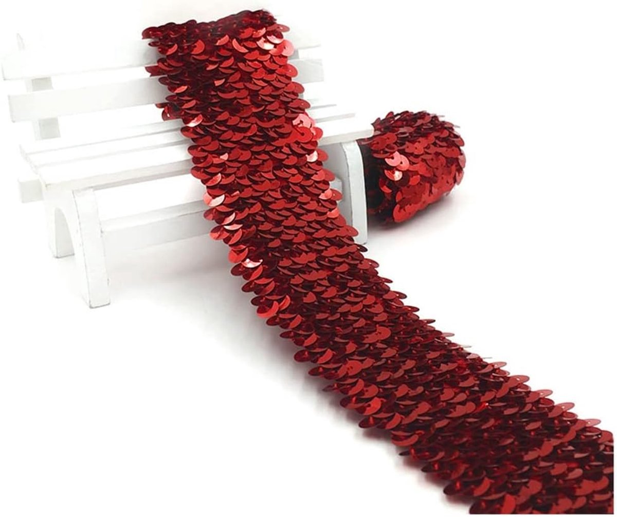 Paillettenband 48 mm breed glitter pailletten band 10 m lang stretch paillettenrand paillettenrand paillettenrol voor danskleding naaien DIY handwerk hoofdband rood
